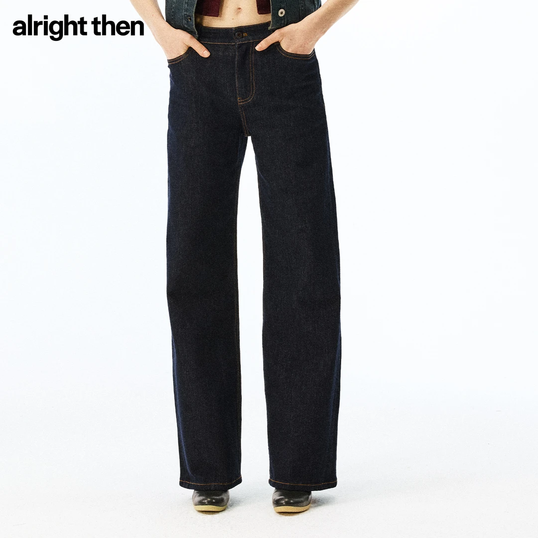 alright then1246M原牛明线撞色弹力长绒棉中高腰直筒牛仔长裤