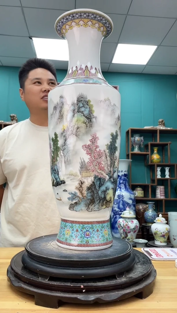 摆件66公分山水大花瓶陶瓷
