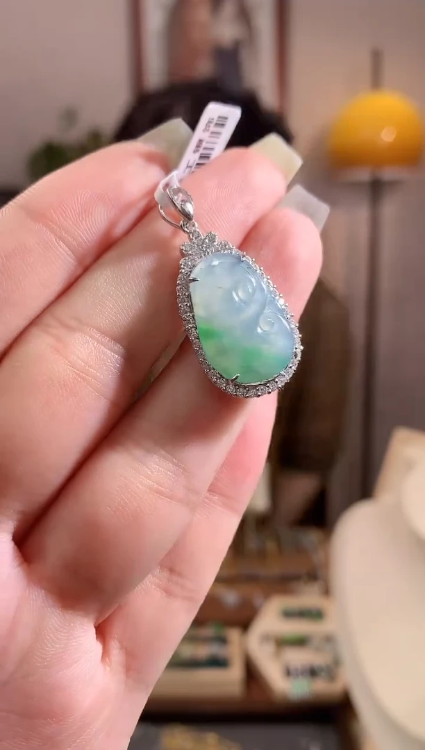 翡翠银S925镶嵌吊坠(不含链)【挽石珠宝】如意