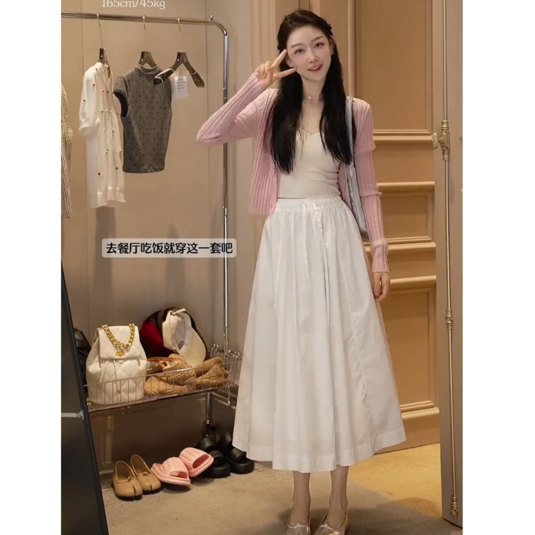 鸥纪儿女装高腰显瘦a字半身裙子女春夏季温柔白色伞裙