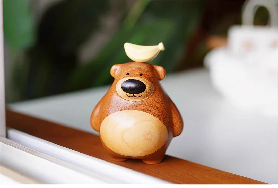 不蕉绿熊熊原木网红手工雕塑摆件公仔工艺品可爱创意香蕉熊不完美