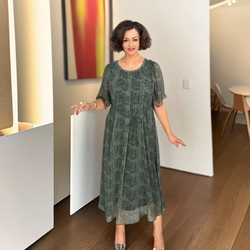 【包邮】连衣裙流苏夏季宽松腰中长款常规法式女士褶皱H型裙#M0725