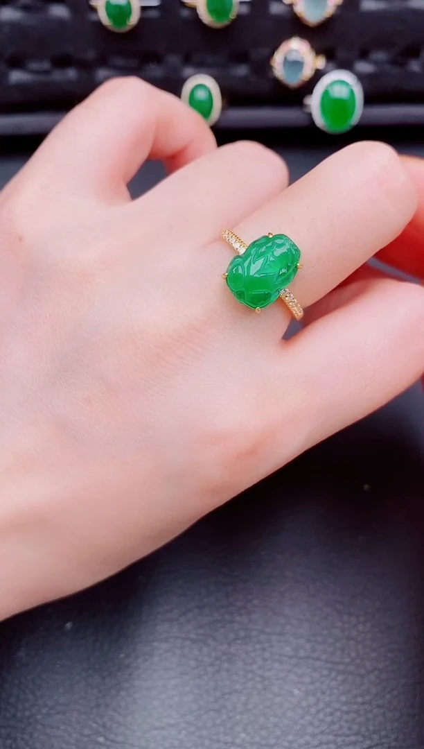 【闪购商品】翡翠戒指银S925镶嵌天然a货翡翠383