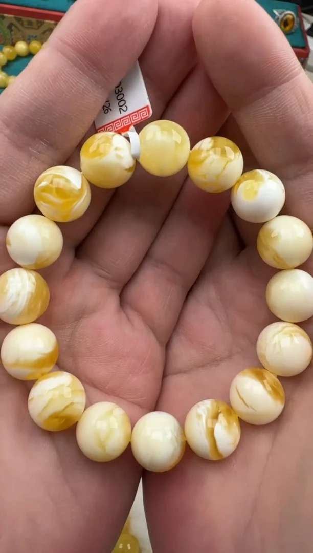 琥珀未镶嵌珠宝奇石金瓷白手串HZ325