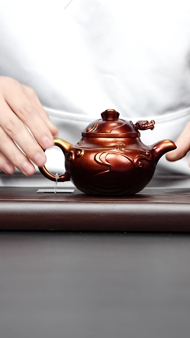 茶壶紫砂宜兴紫砂 鱼化龙贝壳烧 汪东升