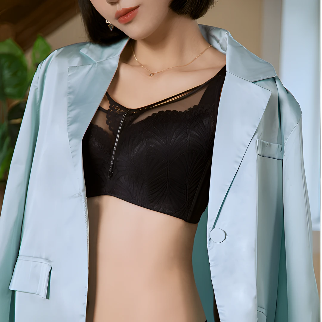 设计师•调整型二次提拉大胸显小上托收副乳文胸薄款蕾丝性感大码