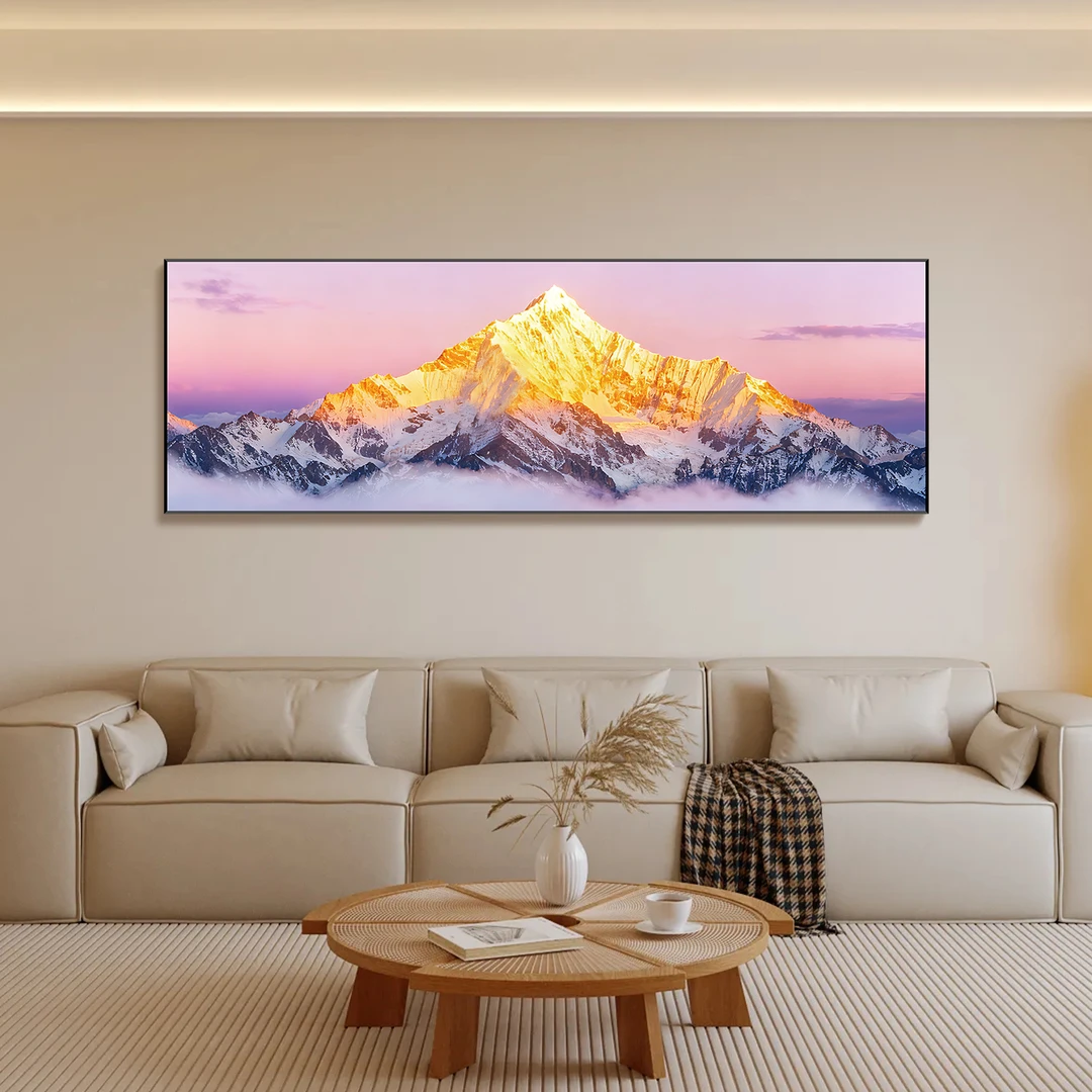 JHC13日照金山南迦巴瓦峰客厅装饰画晶瓷镶钻金色黑色金属边框JZ