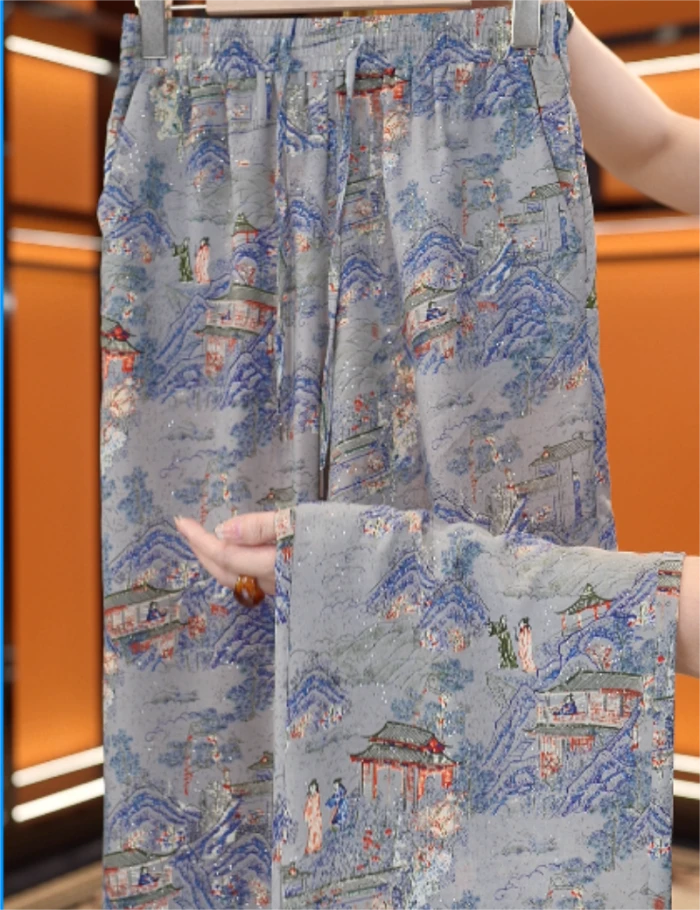 【3D烫花工艺】西湖雪2025新款高腰垂直冰丝凉感透气阔腿裤C127芝喧