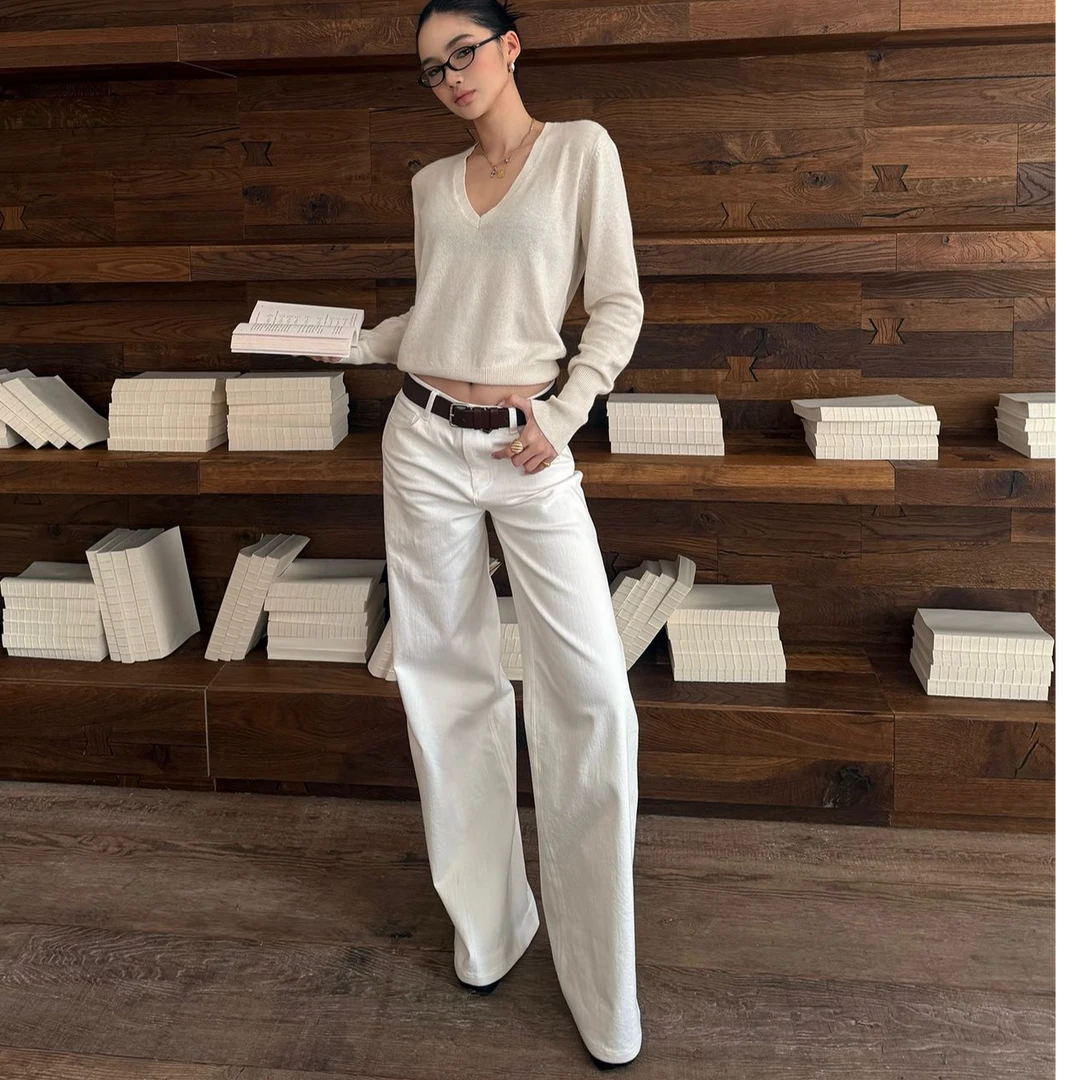 2025秋冬新款V领毛衣针织衫韩版宽松显瘦百搭打底针织上衣女套头