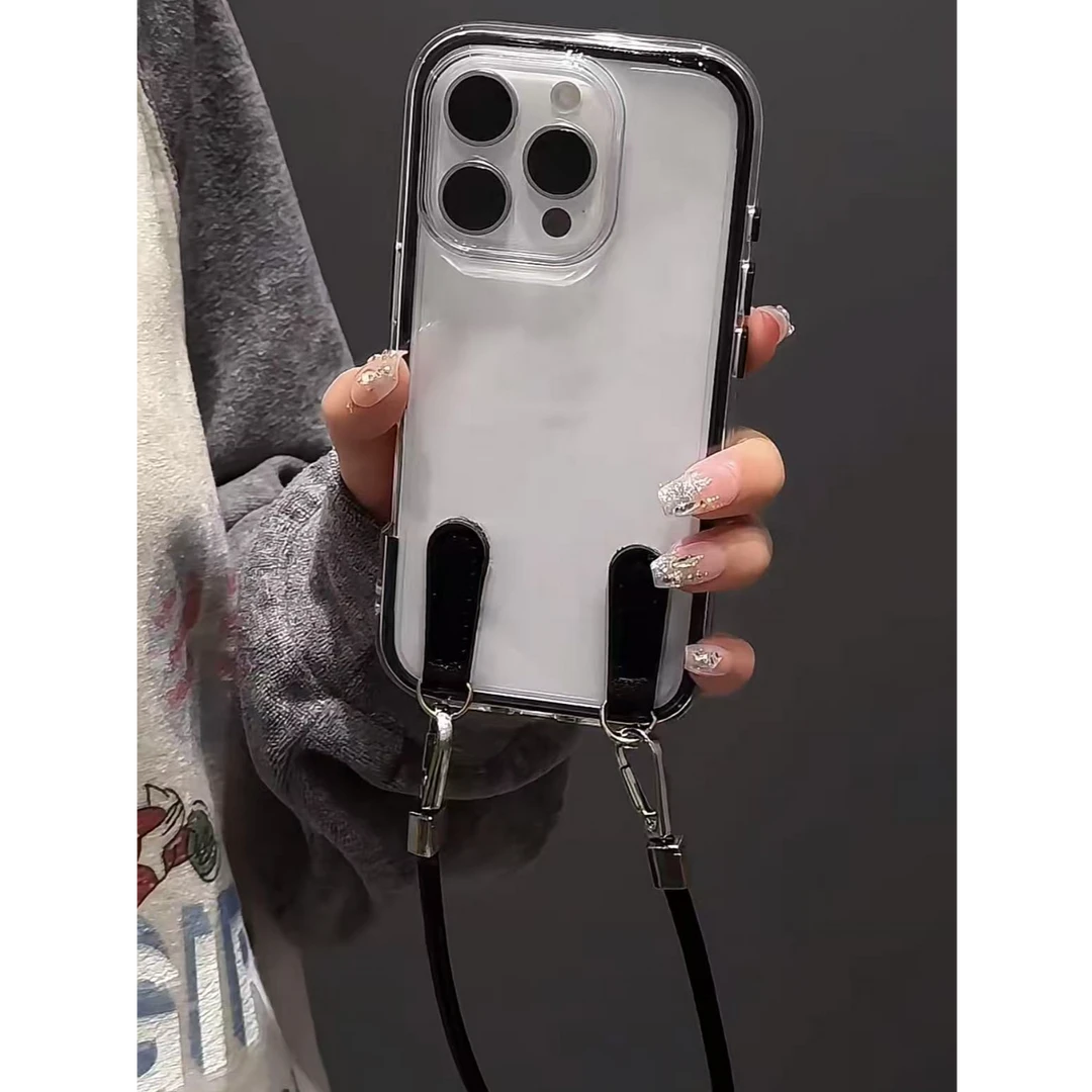 黑色二合一适用苹果16promax手机壳iPhone15/14/13软12手绳软防摔