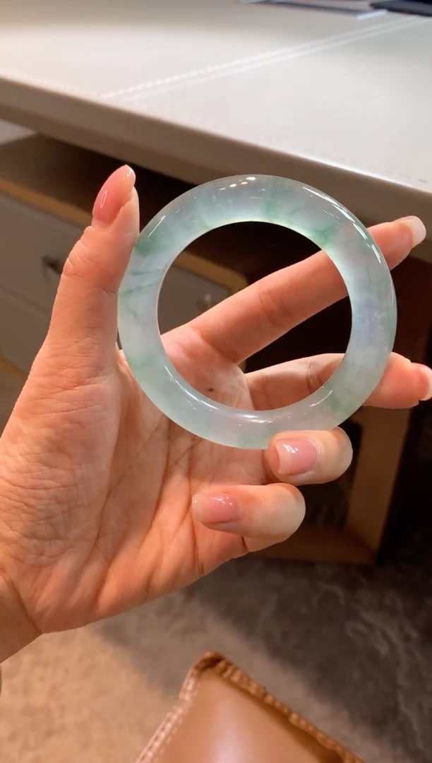 翡翠手镯未镶嵌【4号】冰种雪花棉飘花圆条