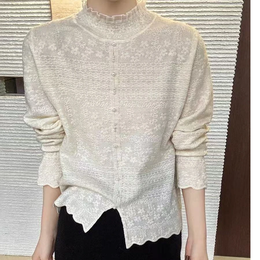 1116九炫家冬季新款花边领气质蕾丝打底衫