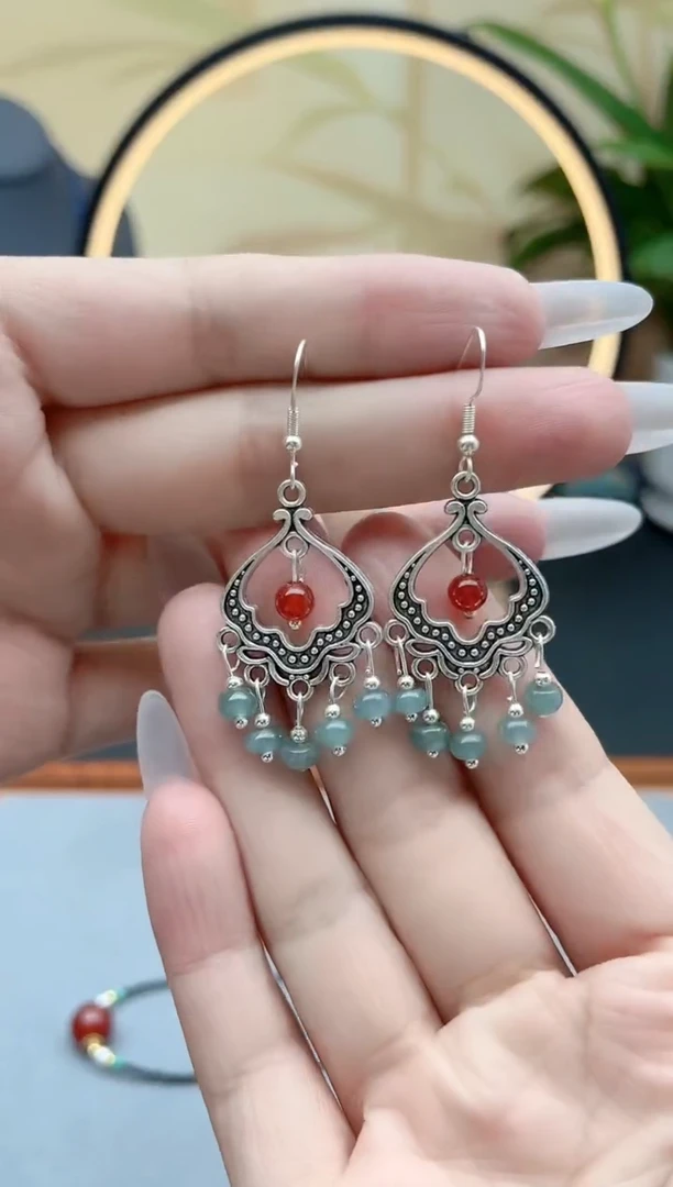 翡翠银S925镶嵌耳饰8A000