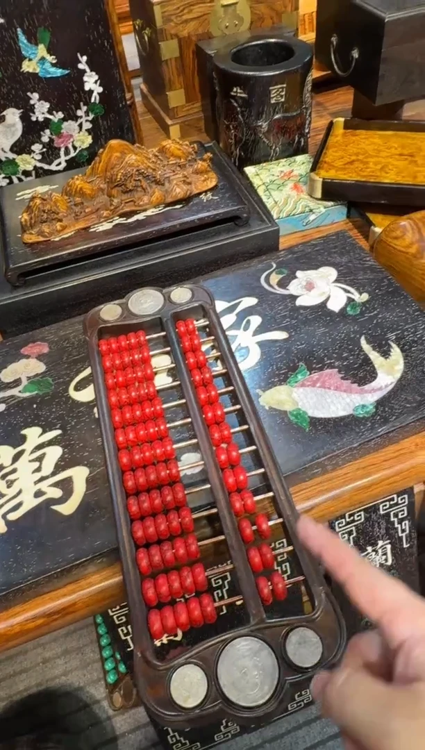 木檀木算盘红色000