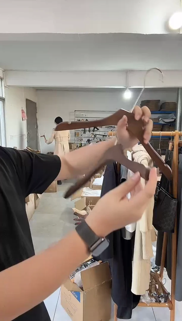 39cm女装平头复古色实木衣架长钩12支装