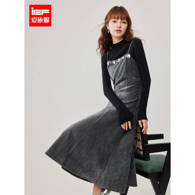 IEF/爱依服2025冬季新款时尚赫本风显瘦气质优雅百搭里外套裙