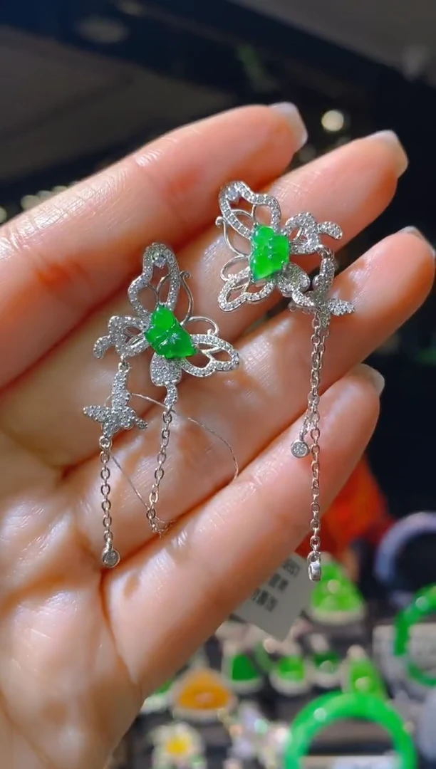 【闪购商品】翡翠耳饰银S925镶嵌032（多样性发货）