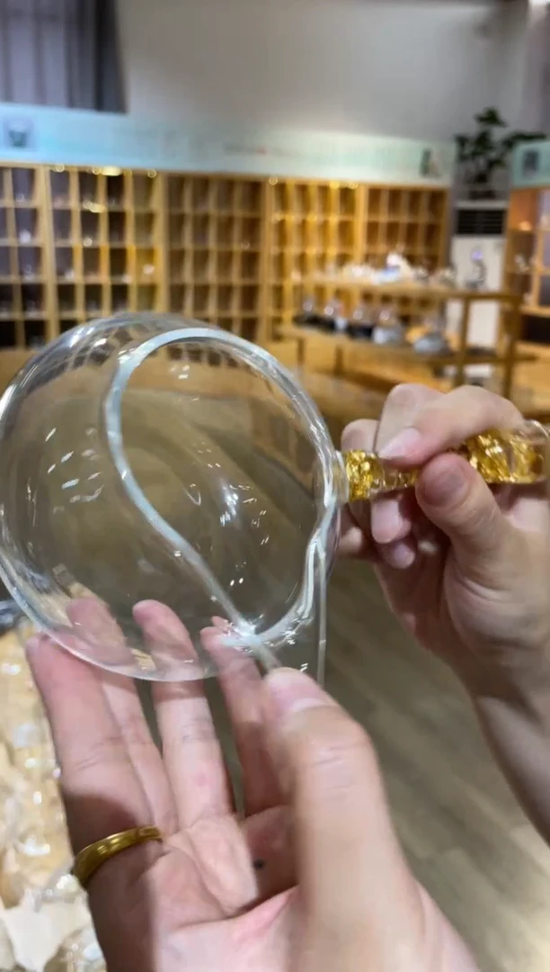 玻璃手工艺品九河鎏金侧把公道杯