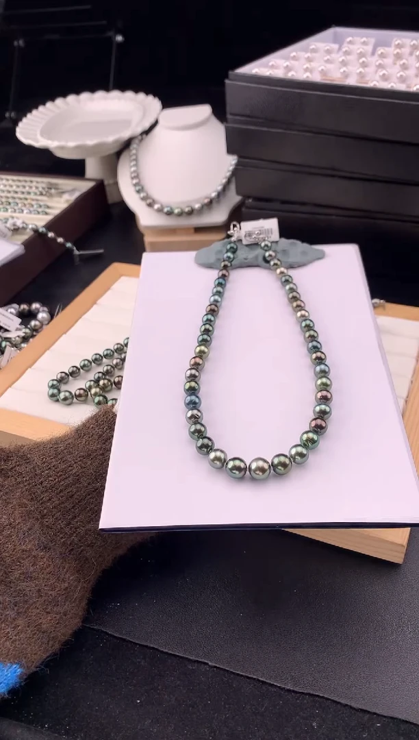 银S925镶嵌颈饰海水珍珠大溪地海水珍珠项链8-11mm