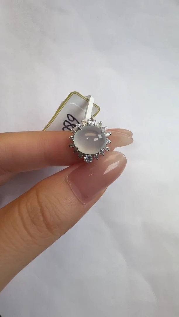 银S925镶嵌戒指翡翠通体925银镶缅甸A货翡翠戒指008