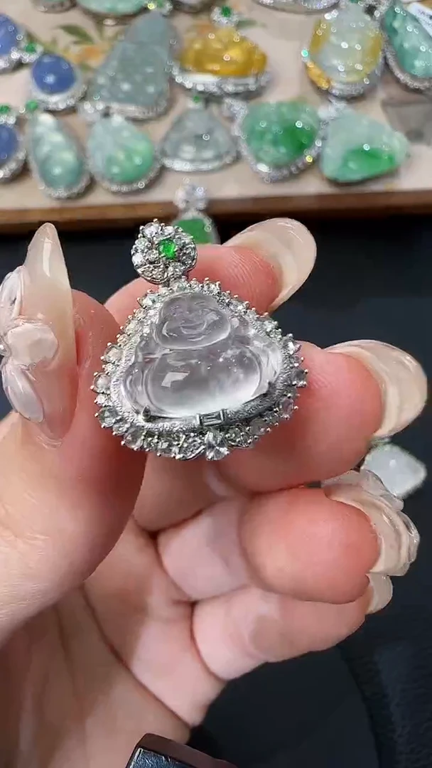 翡翠18K金镶嵌吊坠(不含链)34