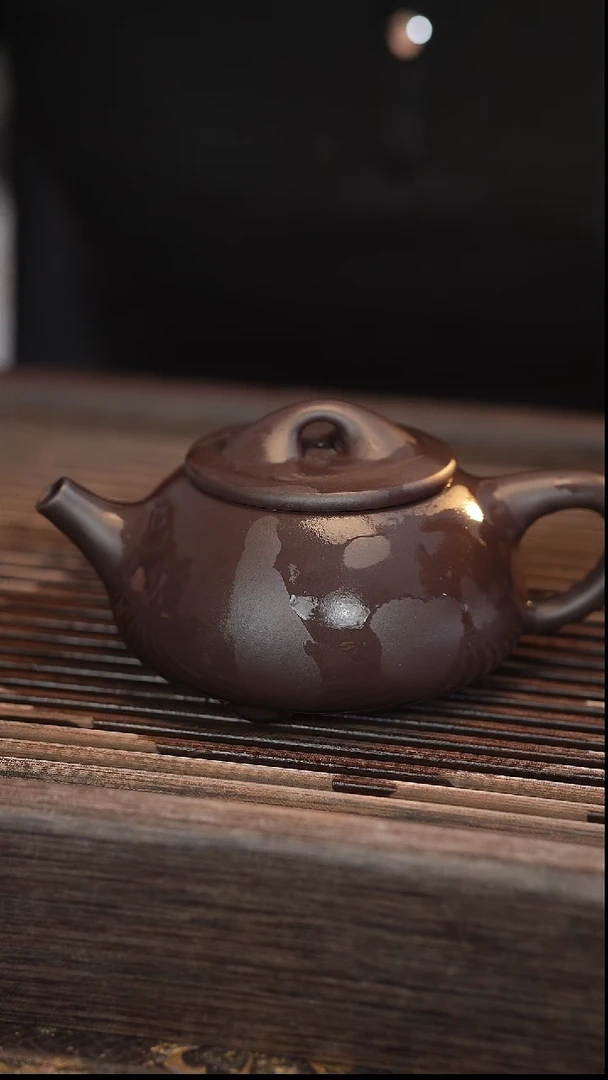 茶壶紫砂景舟石瓢 蓝莲花 半手工 210cc