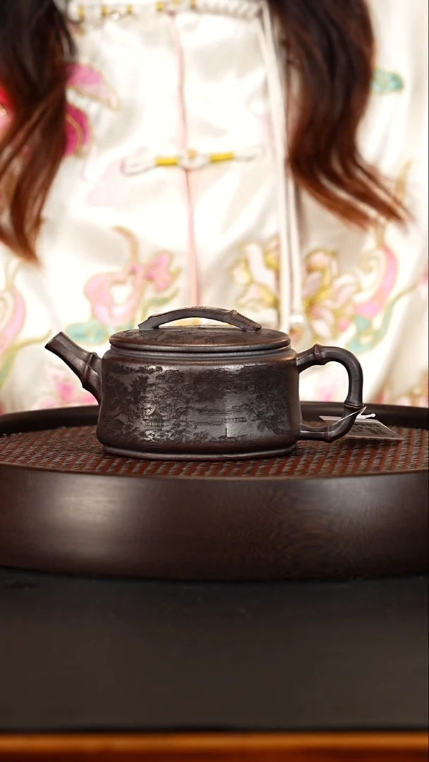 茶壶紫砂 宜兴紫砂壶铁血红砂柴烧八方竹节汉瓦280cc