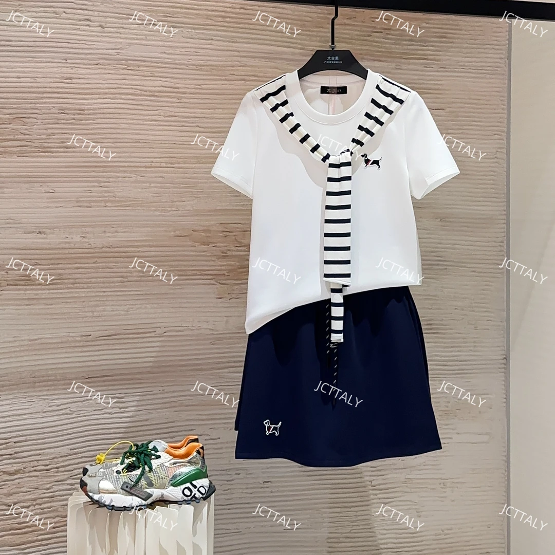 【宠粉价】夏季新款条纹刺绣小狗短袖两件套连衣裙裤 TZ-296