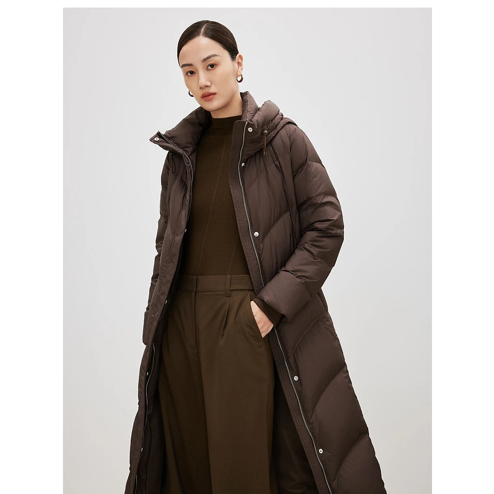 【晨粉专享价】秋冬季都市休闲保暖连帽长款羽绒服女