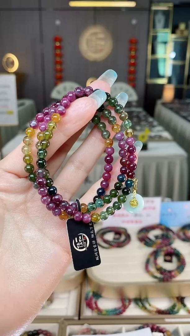 未镶嵌老矿碧玺色标彩虹三圈手串5mm+碧玺多样性发一条mz
