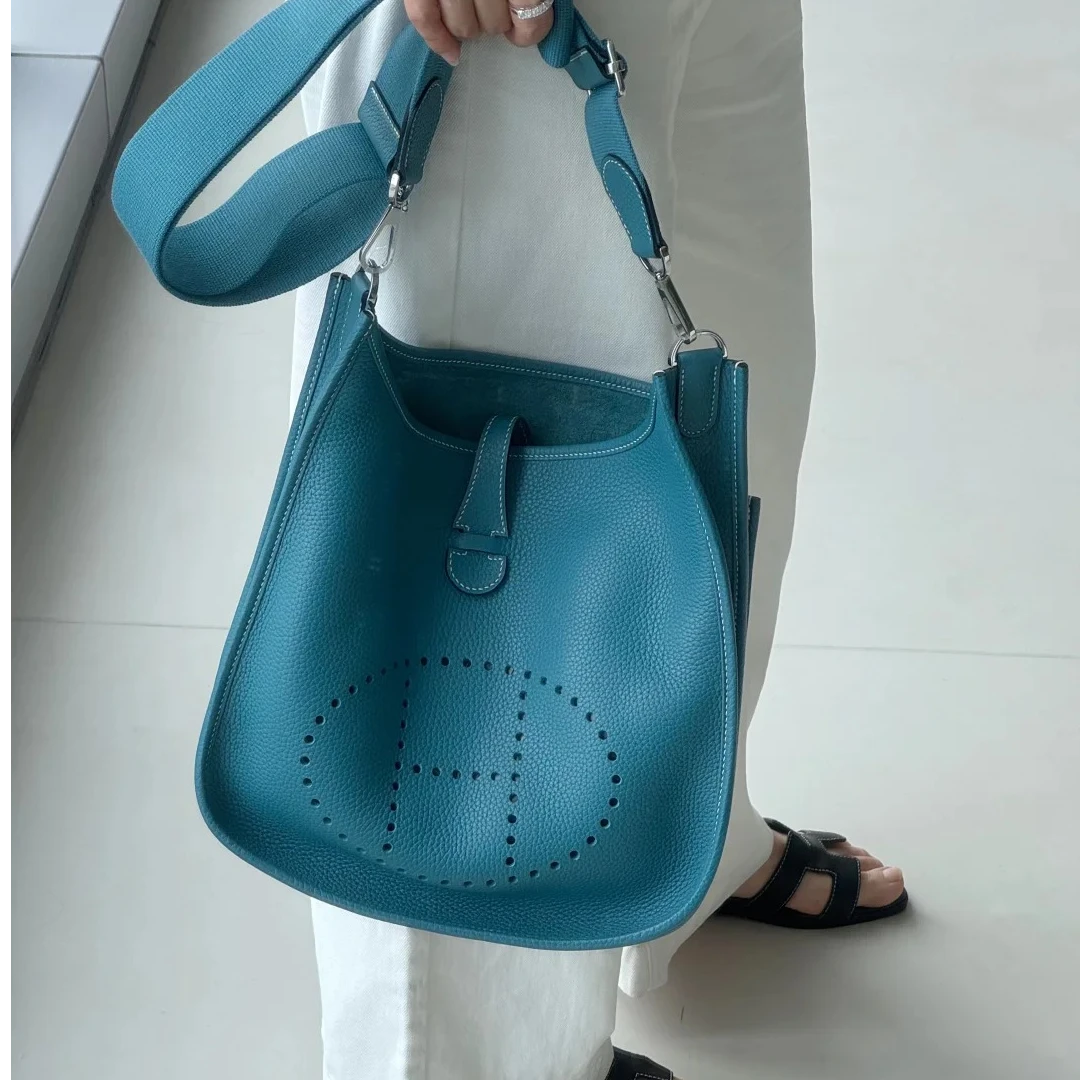 95新 Hermes/爱马仕 小花JerryEvelyne 小号 29牛仔蓝 G刻银扣包