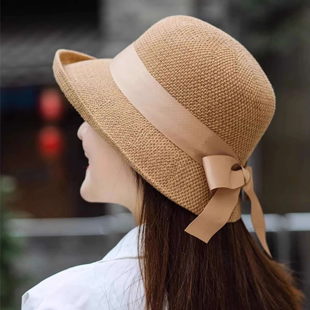 赫本风气质优雅渔夫帽子女春夏季百搭镂空透气薄款遮阳显脸小盆帽