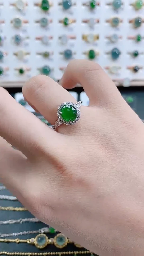 银S925镶嵌戒指翡翠天然翡翠