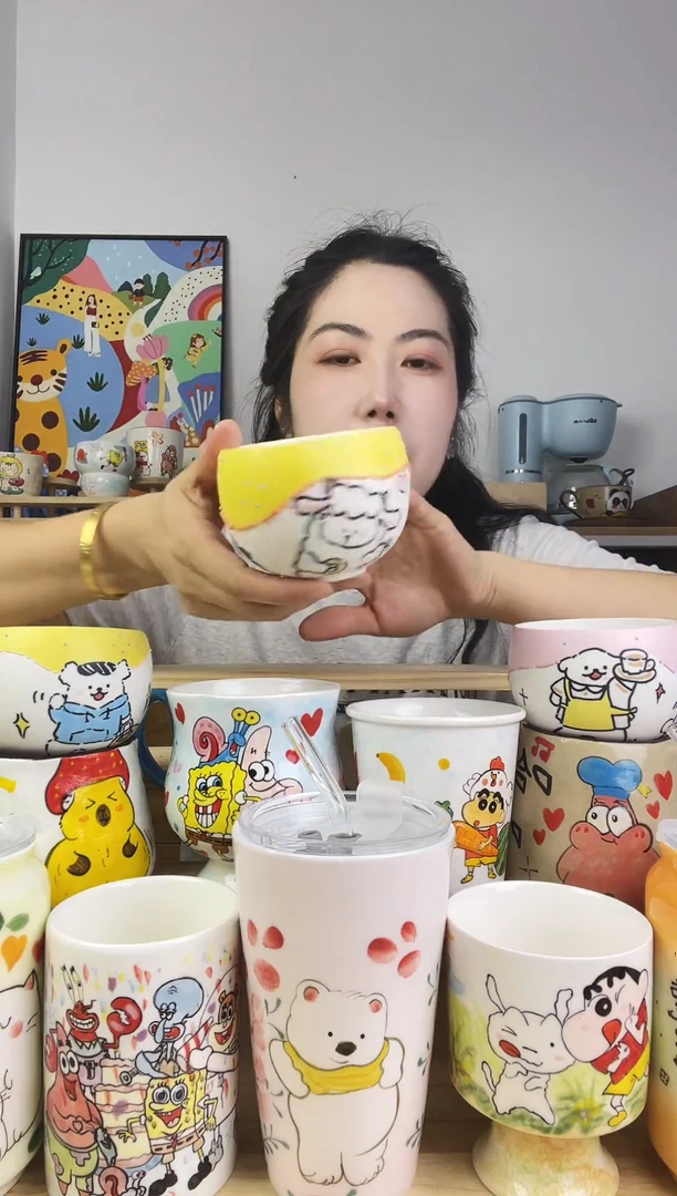 瓷片景德镇高温釉下彩陶瓷手绘卡通动物创意杯