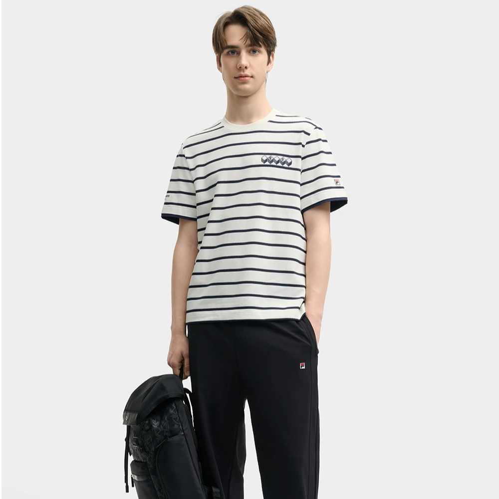 Fila/斐乐新款男子【针织短袖条纹运动T恤】纯棉上衣F11M528117F