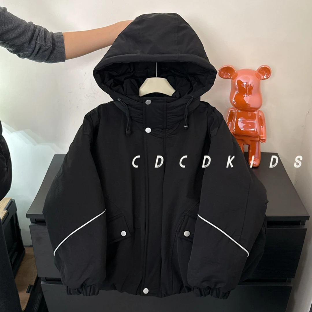 川度25704儿童冬季连帽棉衣加厚男女童宽松百搭拼接大童棉服上衣