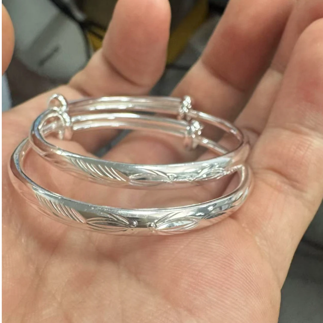 九乐 足银手镯 切割锦鲤宝推手镯儿童时尚可爱宝宝光面素款