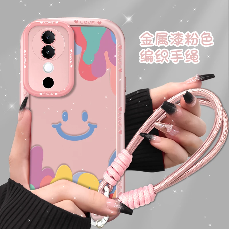 适用vivos19手机壳笑脸金漆泡芙壳粉色硅胶软壳全包防摔保护套