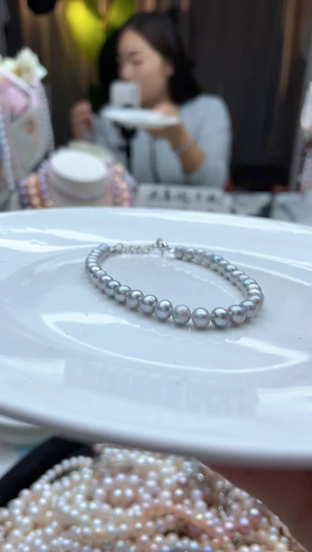 未镶嵌手链淡水珍珠4mm+灰色系全珠手链（多样性发一）