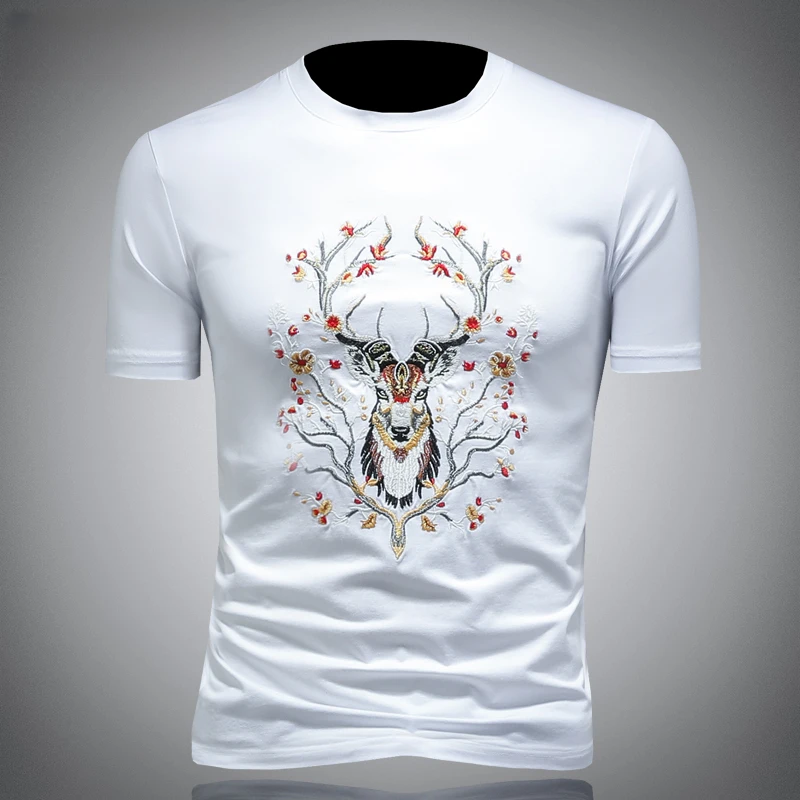 纽斯赫肯设计感刺绣短袖T恤男夏季高端时尚潮流休闲百搭半袖T恤衫