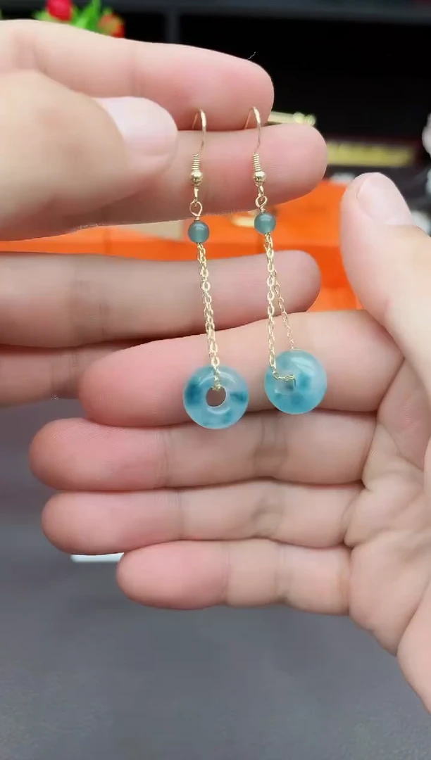 石英质玉（天山翠）银S925镶嵌耳饰709000