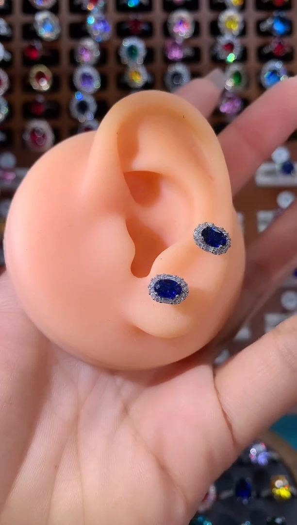 耳饰蓝宝石银S925镶嵌46白