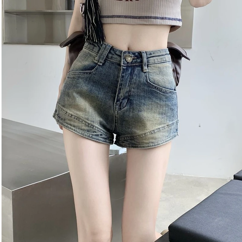 【A601-A700】韩版显瘦复古牛仔裤辣妹高腰三分裤