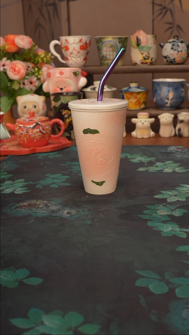 壹心  仙女粉玫瑰吸管杯
