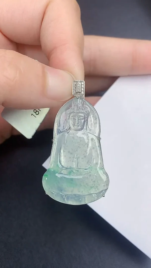 颈饰18K金镶嵌翡翠天然缅甸A货百元以上9元证书费自理