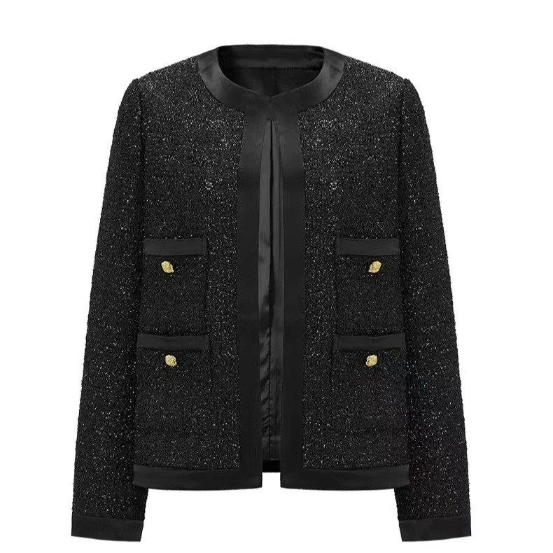 曼德诗绵羊毛加醋酸金丝线小香风外套M421306600