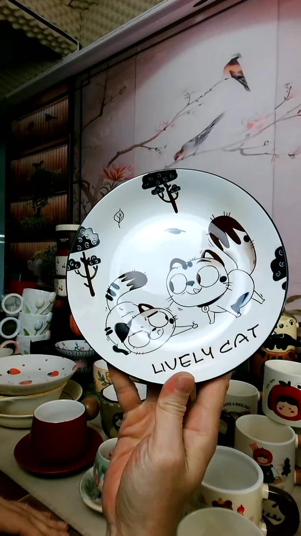 陶【孤品福利】釉下彩可爱小猫碟