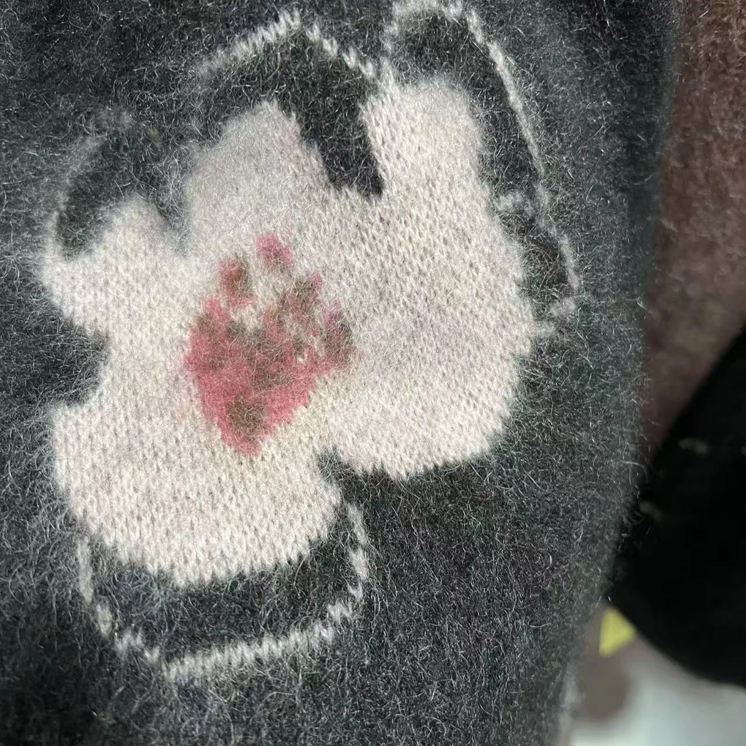 【桃之夭夭】240890拉绒工艺款厚款V领开衫法式提花款气质百搭