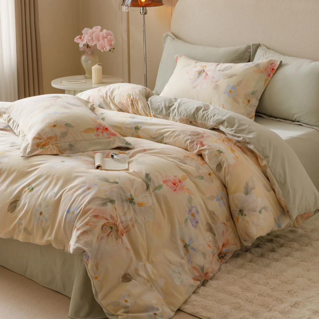 【专柜断码】羽零绒超柔轻奢田园风数码印花四件套-清欢绿