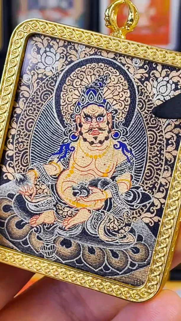 吊坠热贡纯手绘唐卡黄财